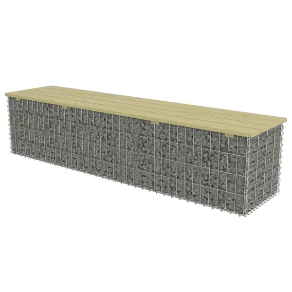 vidaXL Bancă gabion, 180 cm, oțel galvanizat și lemn de pin