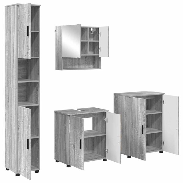 vidaXL Set de mobilier pentru baie Pe perete cu ușă 4 pcs Gri Sonoma