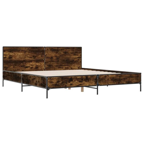 vidaXL Cadru de pat, stejar fumuriu 200x200 cm lemn prelucrat și metal
