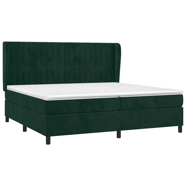 vidaXL Pat box spring cu saltea, verde &icirc;nchis, 200x200 cm, catifea