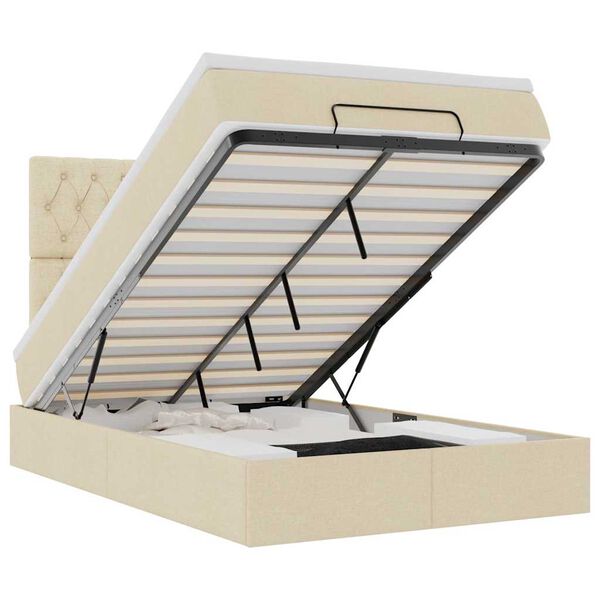 vidaXL Cadru de pat otoman cu saltea crem 120x190cm stofa