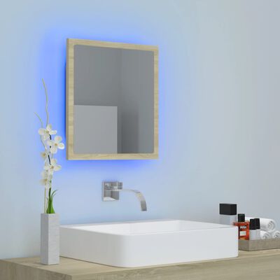 vidaXL Oglindă de baie cu LED, stejar sonoma, 40x8,5x37 cm, acril