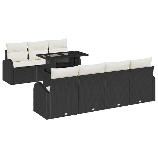 vidaXL Set de canapele pentru grădină cu pernă 8 pcs Negru Poli Rattan