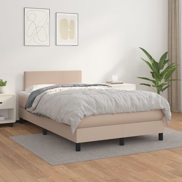 vidaXL Pat box spring cu saltea, cappuccino, 120x190cm piele ecologică