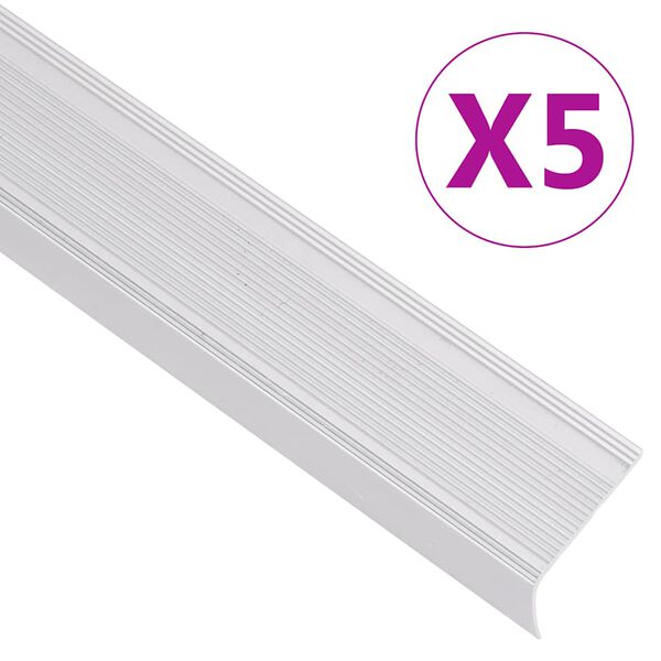 vidaXL Profile trepte &icirc;n formă de L, 5 buc, argintiu, 90 cm, aluminiu