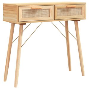vidaXL Masă consolă maro 80x30x75 cm lemn masiv pin și ratan natural