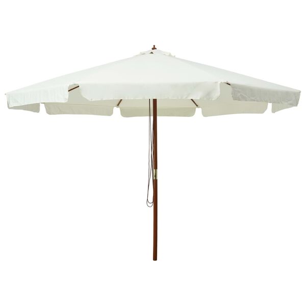 vidaXL Umbrelă soare de exterior, stâlp din lemn, alb nisipiu, 330 cm
