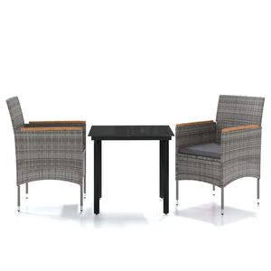 vidaXL Set mobilier de grădină, cu perne, 3 piese, gri și negru