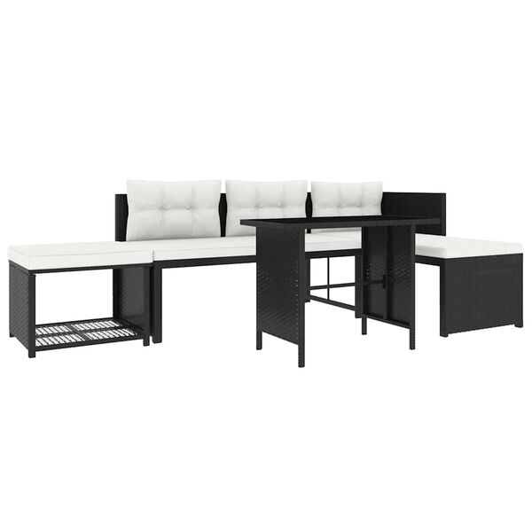 vidaXL Set mobilier de grădină, 4 piese, negru, poliratan