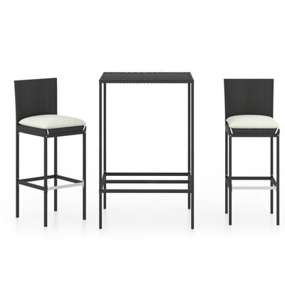 vidaXL Set mobilier bar de grădină cu perne, 3 piese, negru, poliratan