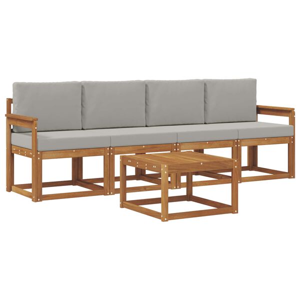 vidaXL Set de canapele de exterior 5 pcs Gri natural și deschis