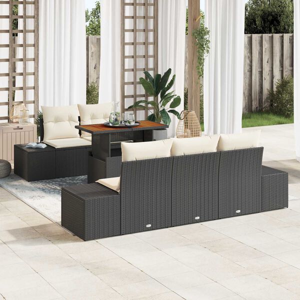 vidaXL Set de canapele pentru grădină 6 pcs Negru Rattan poli