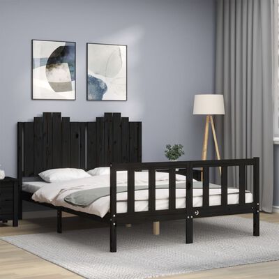 vidaXL Cadru de pat cu tăblie, negru, 140x190 cm, lemn masiv