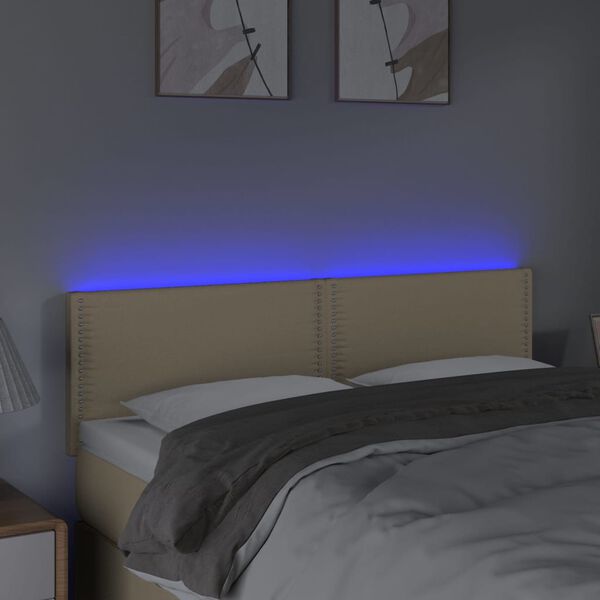 vidaXL Tăblie de pat cu LED, crem, 144x5x78/88 cm, textil