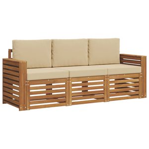 vidaXL Seturi de canapele 3 buc. Natural și Bej Lemn Solid de Acacia