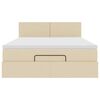 vidaXL Pat otoman cu saltea și LED-uri crem 140x190 cm țesătură
