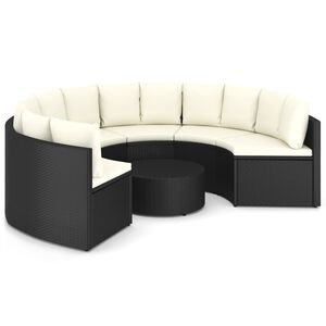 vidaXL Set mobilier de grădină cu perne, 7 piese, negru, poliratan