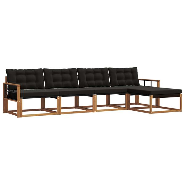 vidaXL Set de canapele de exterior cu pernă 5 pcs Natural și Negru