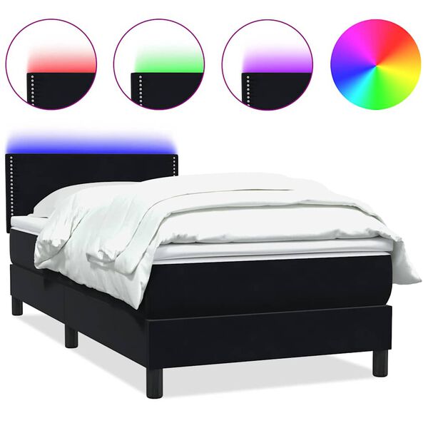 vidaXL Pat cu arcuri cu saltea și LED, negru, 90x210 cm, catifea