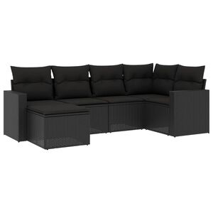vidaXL Set mobilier de grădină cu perne, 6 piese, negru, poliratan