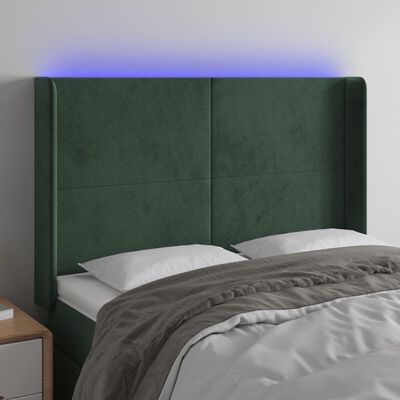 vidaXL Tăblie de pat cu LED, verde închis, 147x16x118/128 cm, catifea