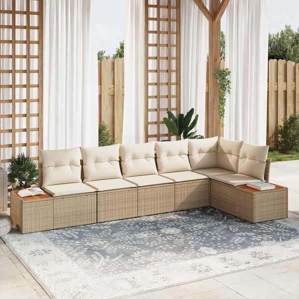 vidaXL Set de canapele pentru grădină cu pernă 6 pcs Bej Rattan poli