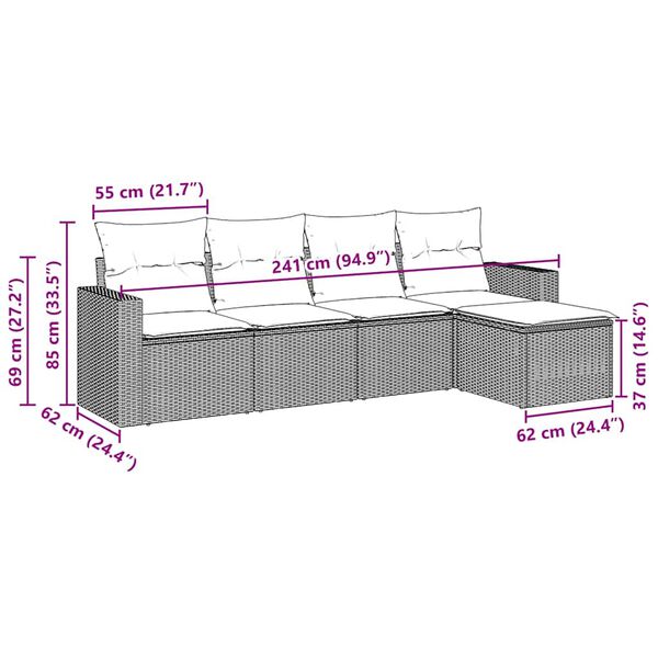 vidaXL Set mobilier de grădină cu perne, 5 piese, negru, poliratan