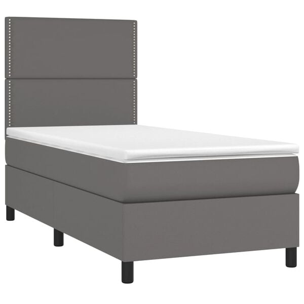 vidaXL Pat box spring cu saltea, gri, 80x200 cm, piele ecologică