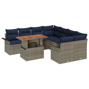 vidaXL Set de canapele pentru grădină 9 pcs Gri și albastru marin