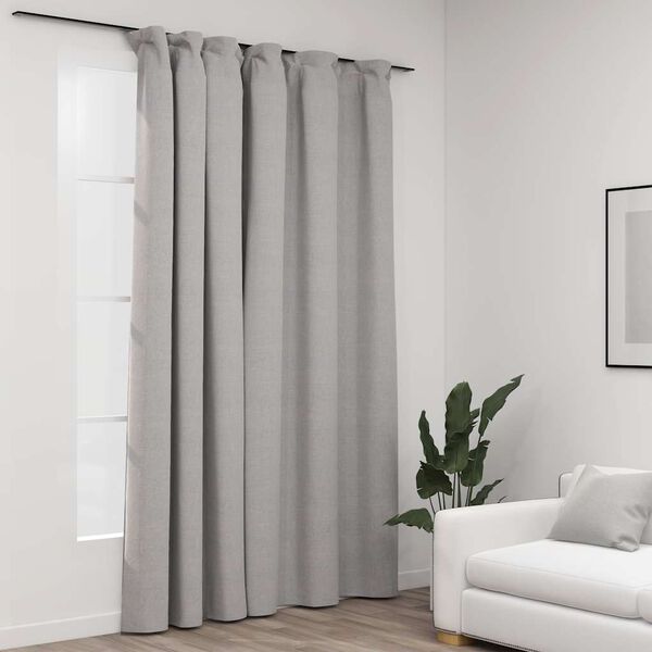 vidaXL Draperie opacă, aspect de in, gri, 290 x 245 cm, cu c&acirc;rlige