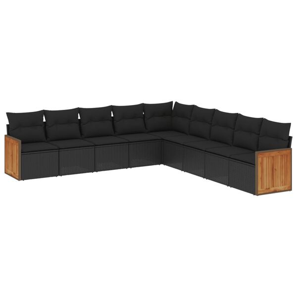 vidaXL Set mobilier de grădină cu perne, 9 piese, negru, poliratan