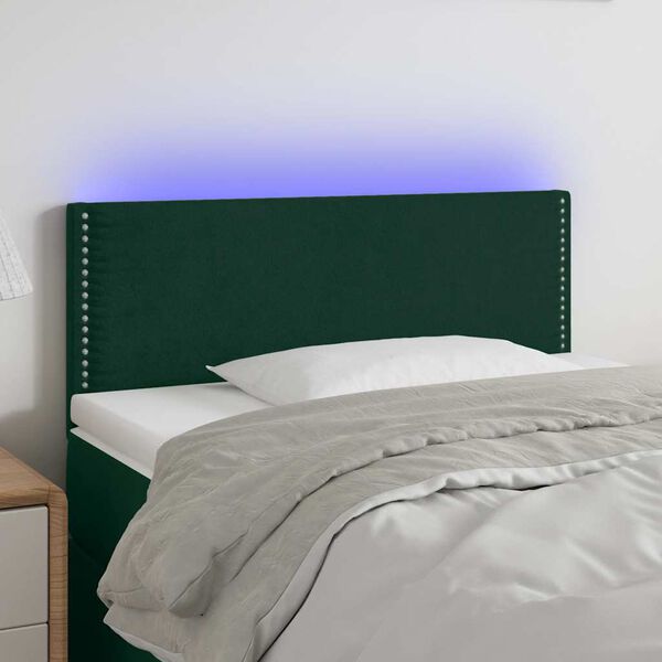 vidaXL Tăblie de pat cu LED, verde &icirc;nchis, 90x5x78/88 cm, catifea