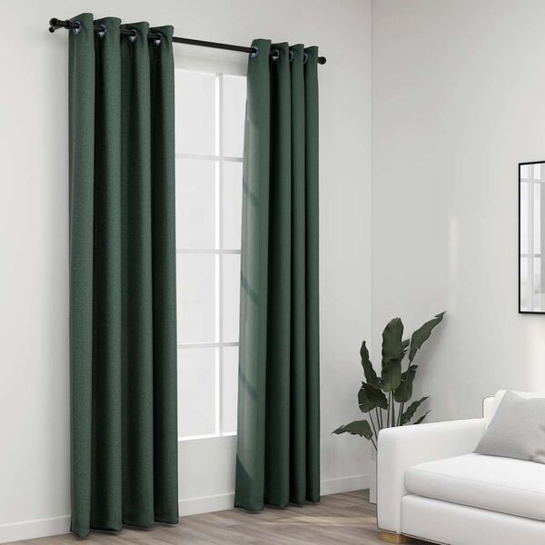 vidaXL Perdele opace aspect p&acirc;nză cu ocheți 2 buc verde 140x225 cm