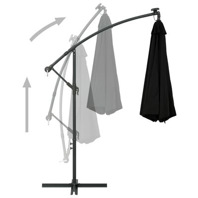 vidaXL Umbrelă suspendată cu LED-uri și stâlp de oțel, negru, 300 cm
