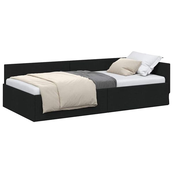 vidaXL Cadru de pat colțar cu headboard Negru 90 cm x 190 cm Catifea
