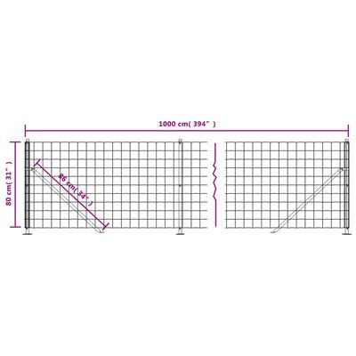 vidaXL Gard plasă de sârmă cu bordură, antracit, 0,8x10 m
