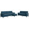 vidaXL Set de canapele cu perne/rulouri, 3 piese, albastru, catifea