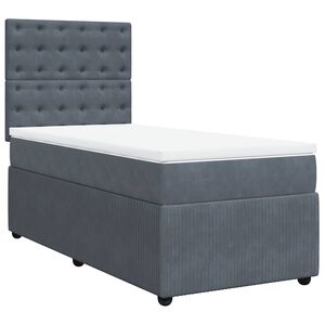 vidaXL Pat box spring cu saltea, gri &icirc;nchis, 90x190 cm, catifea