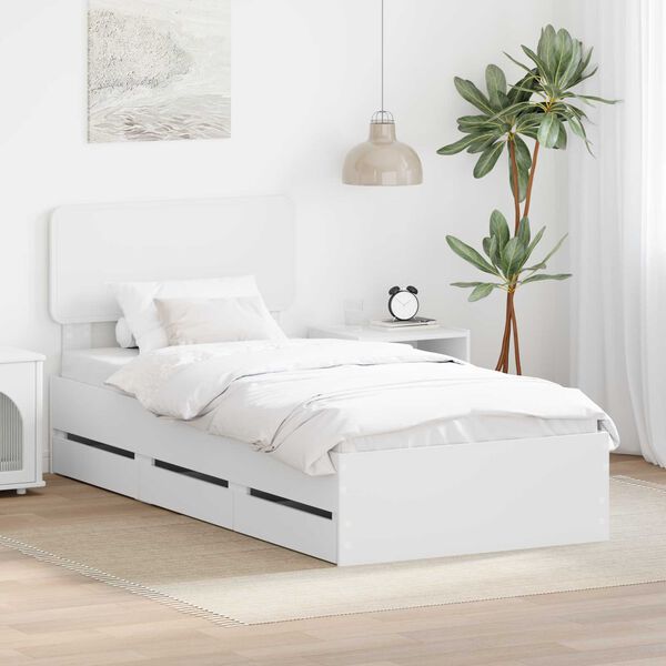 vidaXL Cadru de pat cu headboard Alb 100 x 200 cm Lemn prelucrat