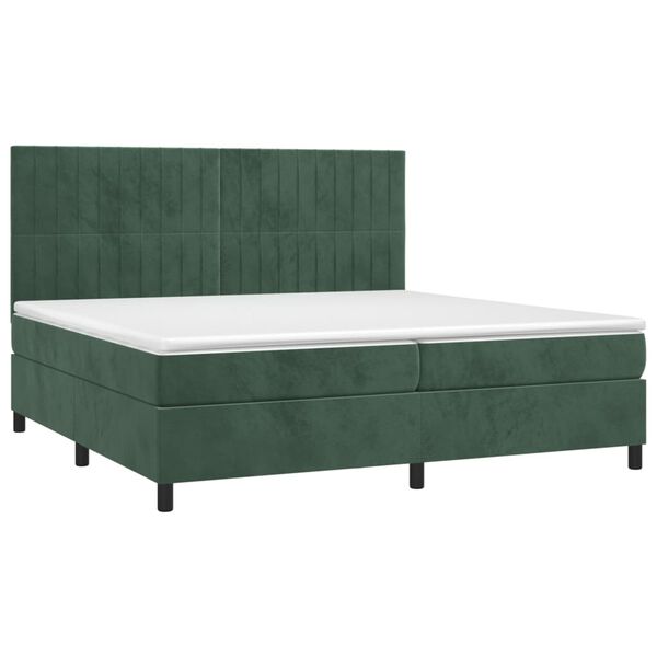 vidaXL Pat box spring cu saltea, verde &icirc;nchis, 200x200 cm, catifea