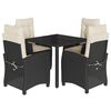 vidaXL Set mobilier de grădină cu perne, 5 piese, negru, poliratan