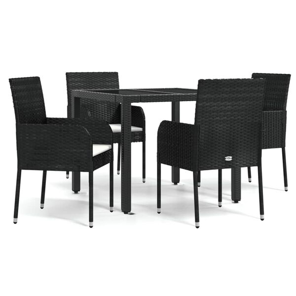 vidaXL Set mobilier de grădină cu perne, 5 piese, negru, poliratan