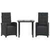 vidaXL Set bistro cu perne, 3 piese, negru, poliratan