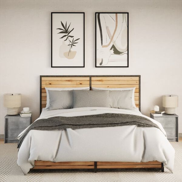 vidaXL Noptiere cu lumini LED, 2 buc., gri beton, lemn prelucrat