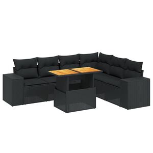 vidaXL Set canapele de grădină cu perne, 7 piese, negru, poliratan