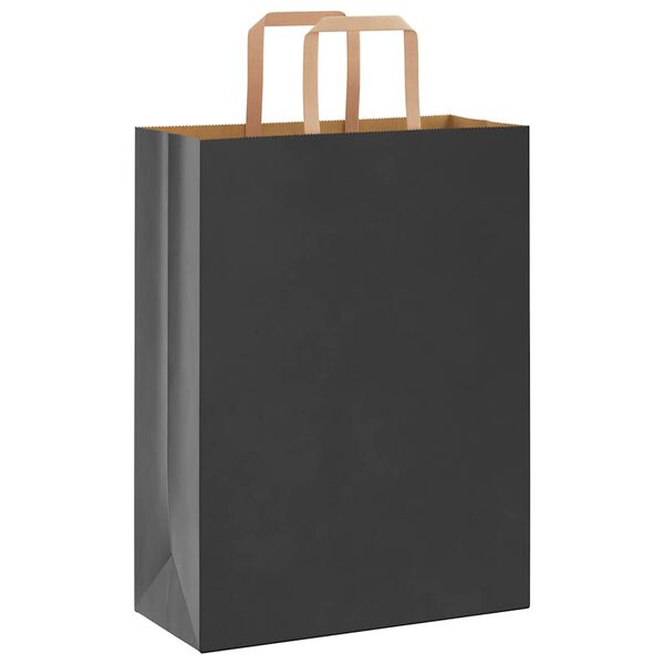vidaXL Pungi de h&acirc;rtie 250 buc cu m&acirc;nere negre 26x12x35 cm