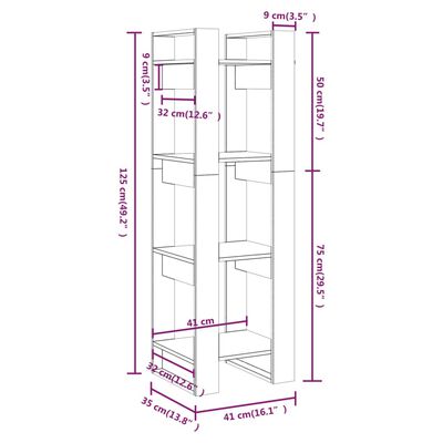 vidaXL Bibliotecă/Separator cameră, alb, 41x35x125 cm, lemn masiv pin