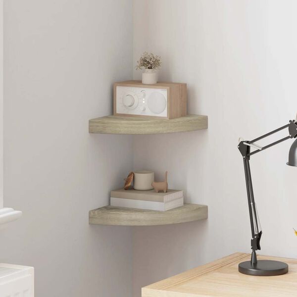 vidaXL Rafturi colț de perete, 2 buc., stejar, 25 x 25 x 3,8 cm, MDF