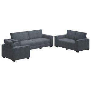 vidaXL Set de canapele cu perne, 3 piese, gri &icirc;nchis, catifea
