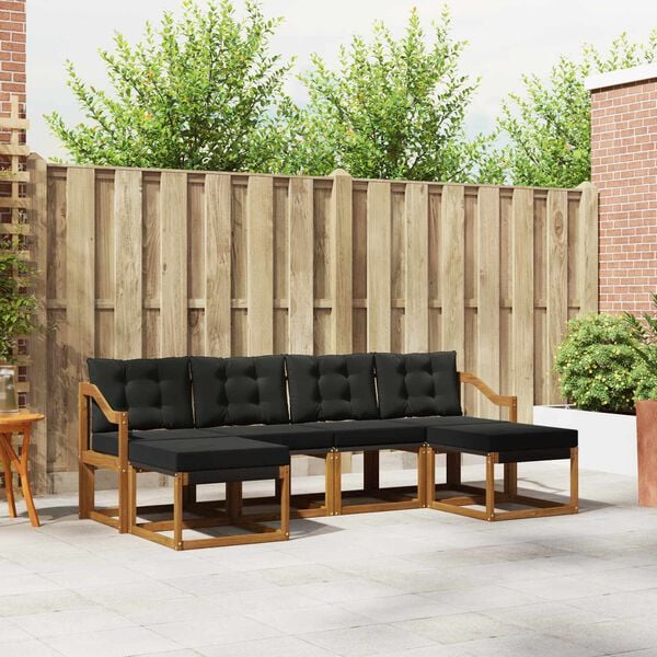 vidaXL Set de canapele de exterior cu pernă 6 pcs Natural și Negru